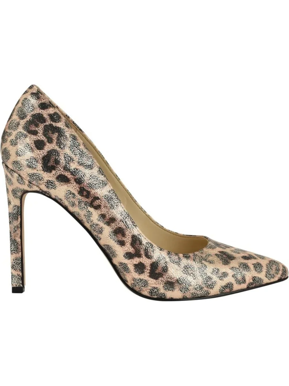 Women's Gold Shimmer Leopard Pointed Toe Footbed Tatiana Pump Covered Heel Shoes